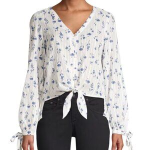 Parker Payton Floral Stripe Blouse S Blue White Tie Front Boho Cottagecore Top